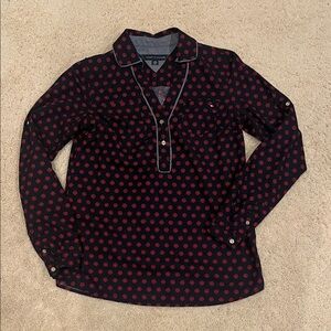 Tommy Hilfiger Navy Blouse with Red Flowers